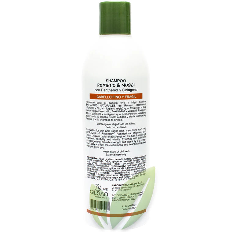 SHAMPOO ROMERO Y NOGAL CON PANTENOL Y COLAGENO (Control Caída) 450ML