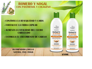 SHAMPOO ROMERO Y NOGAL CON PANTENOL Y COLAGENO (Control Caída) 450ML